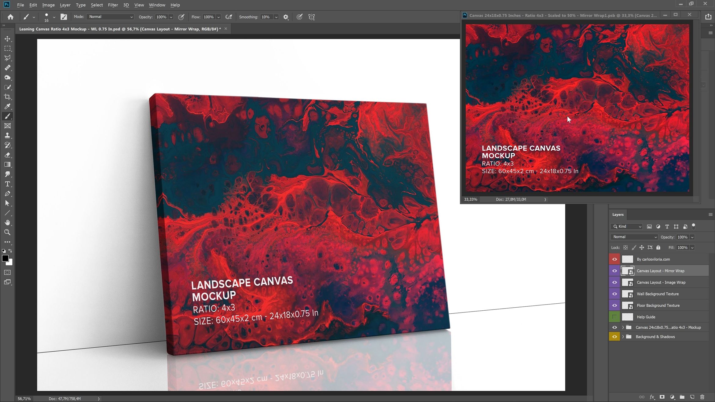 Leaning Landscape Canvas Ratio 4x3 Mockup - Left 0.75 in Wrap