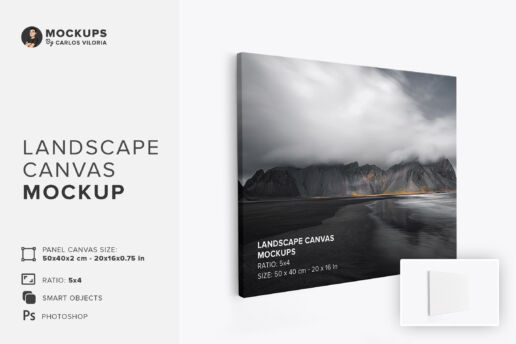 Hanging Canvas Ratio 5x4 Mockup - Left 0.75In Wrap View