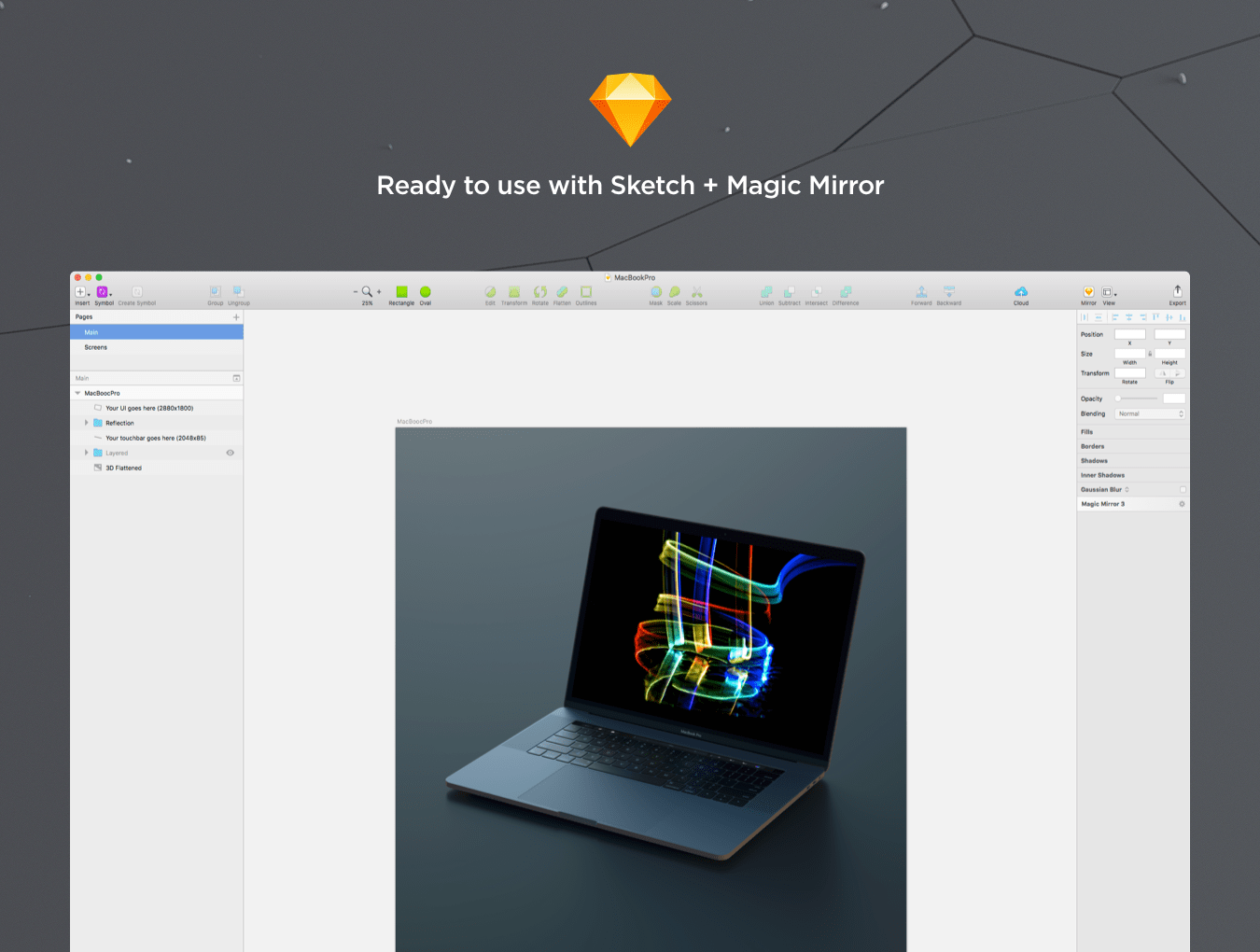 Macbook Pro mockup for Sketch & Photoshop 4K