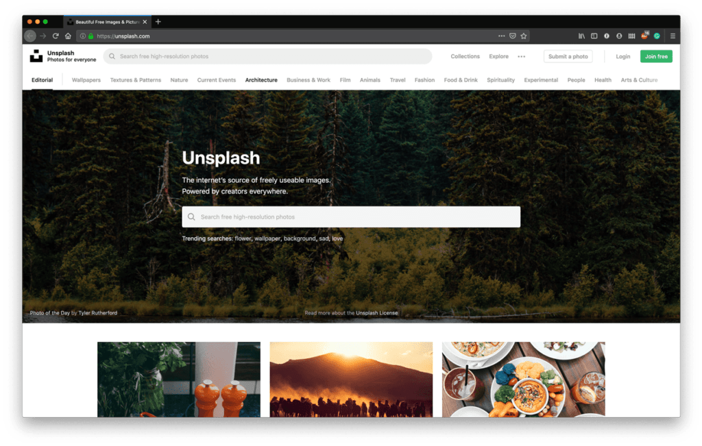 Unsplash - The internet’s source of freely usable images. 