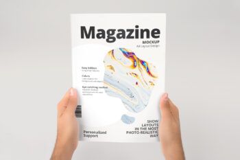 A4 Magazine Cover Held in Hands Mockup for Photoshop - Mockups by Carlos Viloria
