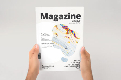 A4 Magazine Cover Held in Hands Mockup for Photoshop