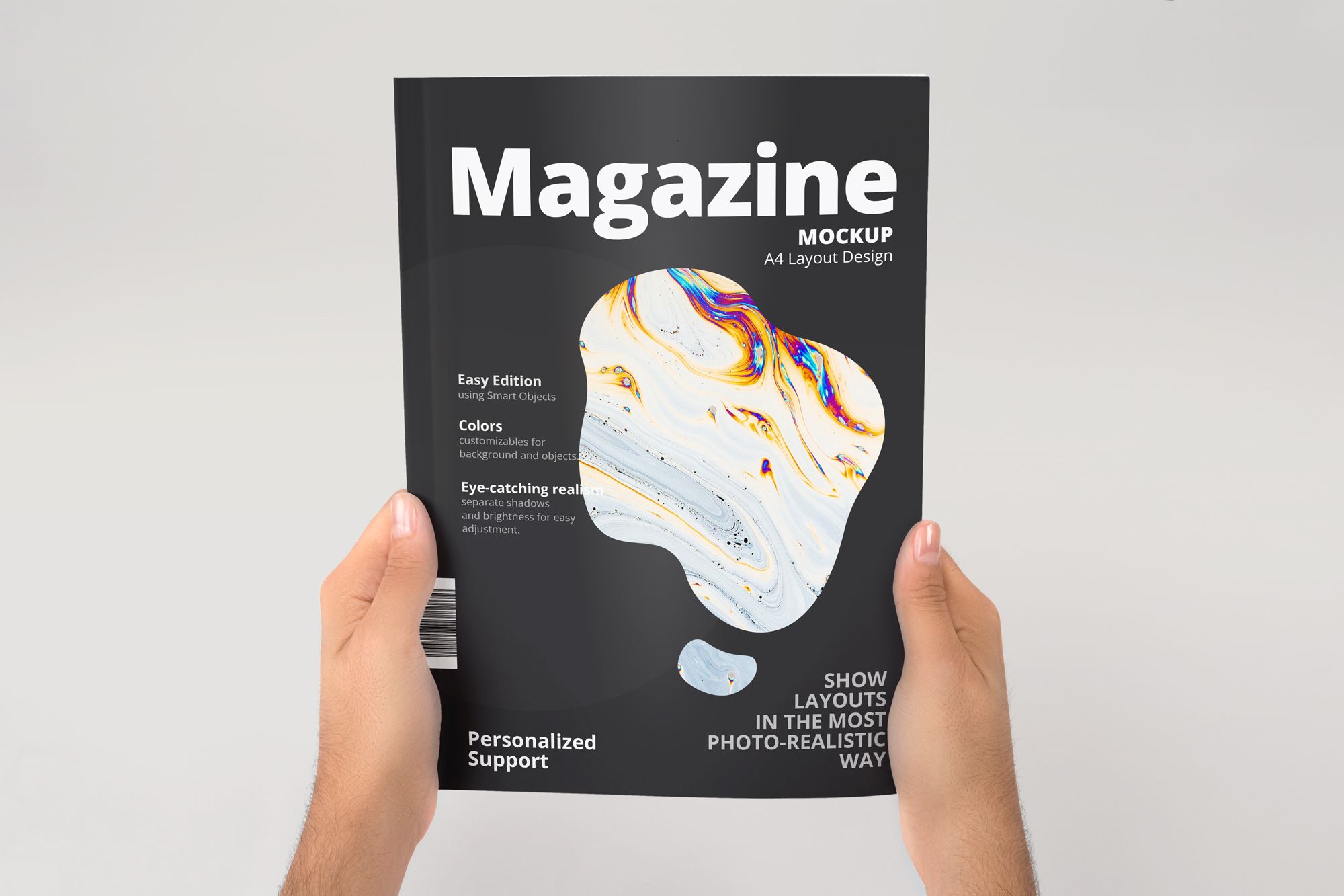 A4 Magazine Cover Held in Hands Mockup for Photoshop