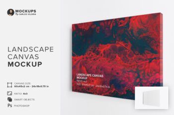 Hanging Landscape Canvas Ratio 4x3 Mockup - Right 1.5 in Wrap - Mockups by Carlos Viloria