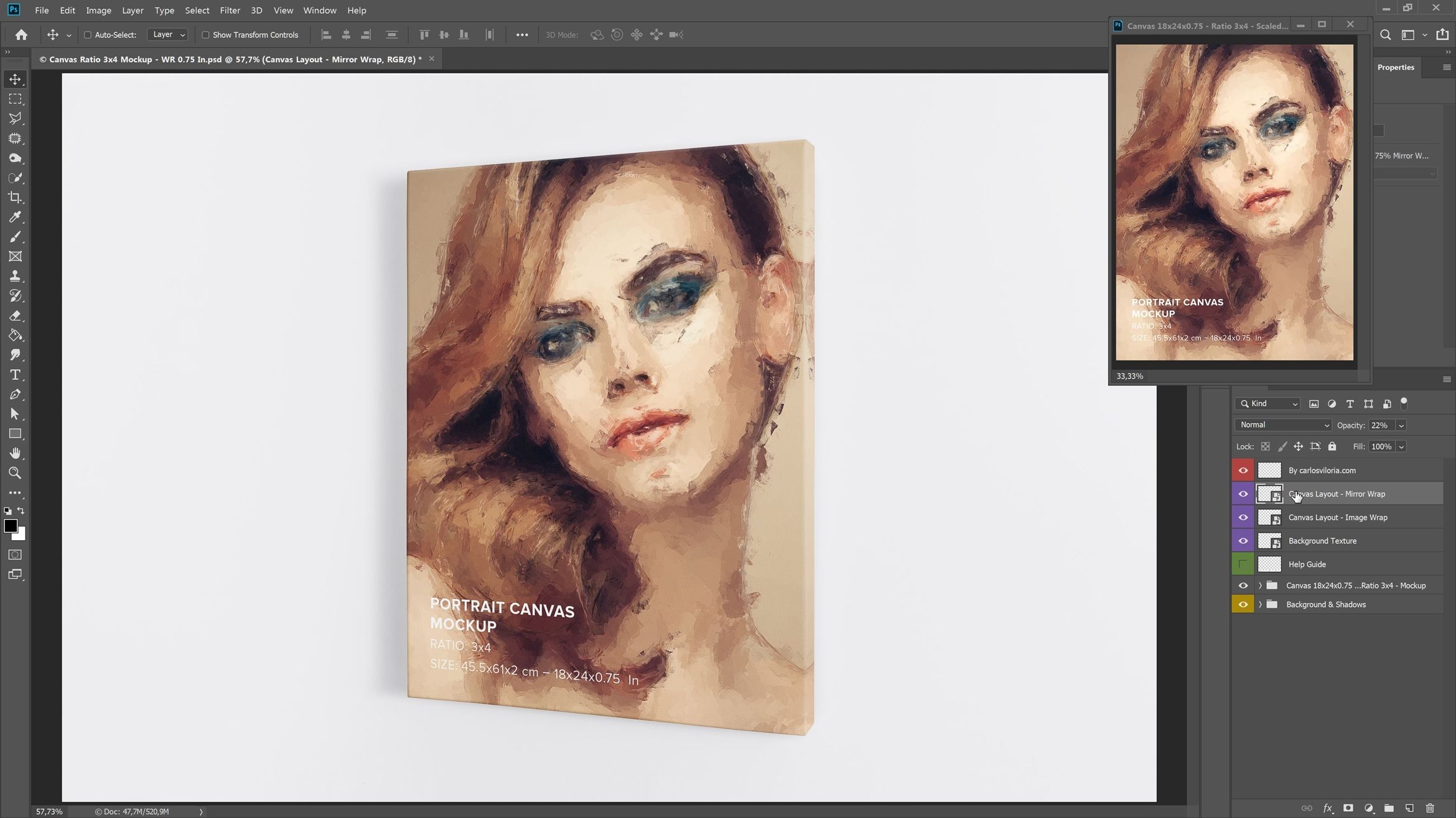 Hanging Portrait Canvas Ratio 3x4 Mockup - Right 1.5 in Wrap
