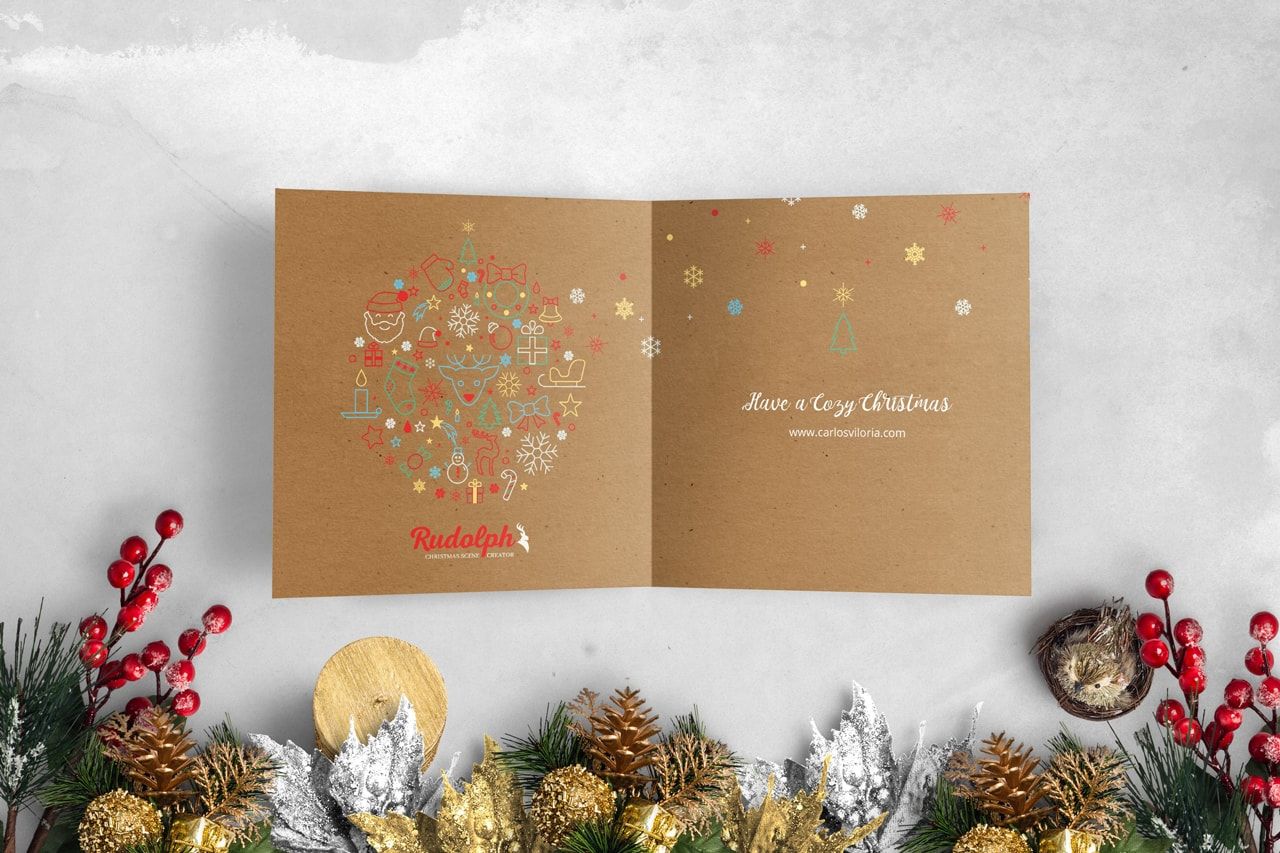 Square BiFold Christmas Greeting Card Scene Mockup 04