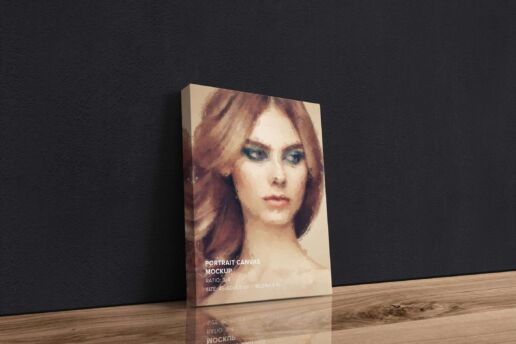 Leaning on Wall Canvas Ratio 3x4 Mockup - Left 1.5 In Wrap