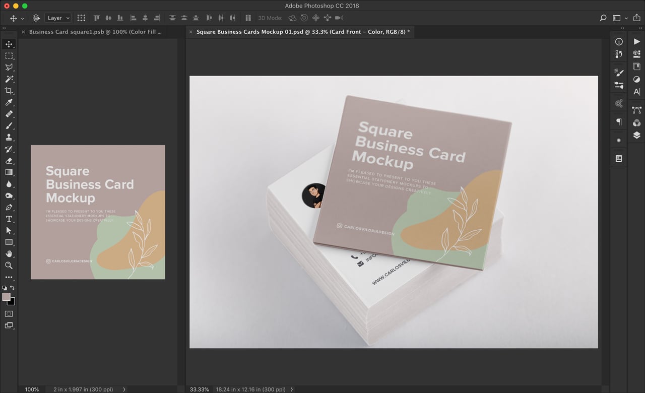Square Business Card Mockup for Photoshop by Carlos Viloria
