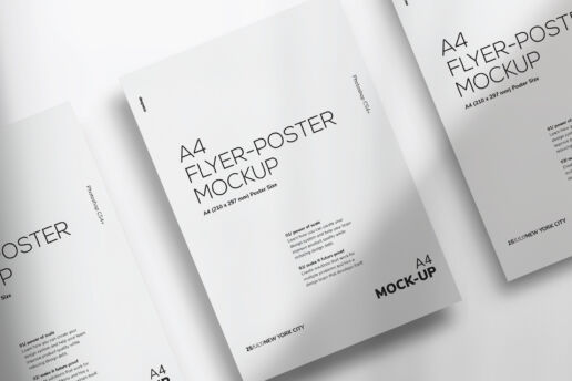 Three A4 Flyer-Poster Floating Mockup