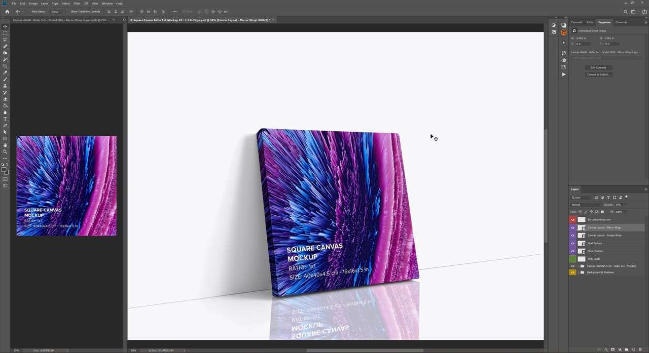 Leaning Square Canvas Ratio 1x1 Mockup - Left 1.5 In Wrap