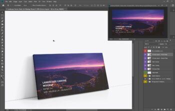 Landscape-canvas-ratio-2x1-mockup-03-ps-2340 - Mockups by Carlos Viloria Leaning Landscape Canvas Ratio 2x1 Mockup - Left 0.75 in Wrap - Carlosviloria.com - Mockups by Carlos Viloria