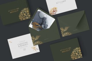 A7 V-Flap Envelope and Cards Mockup