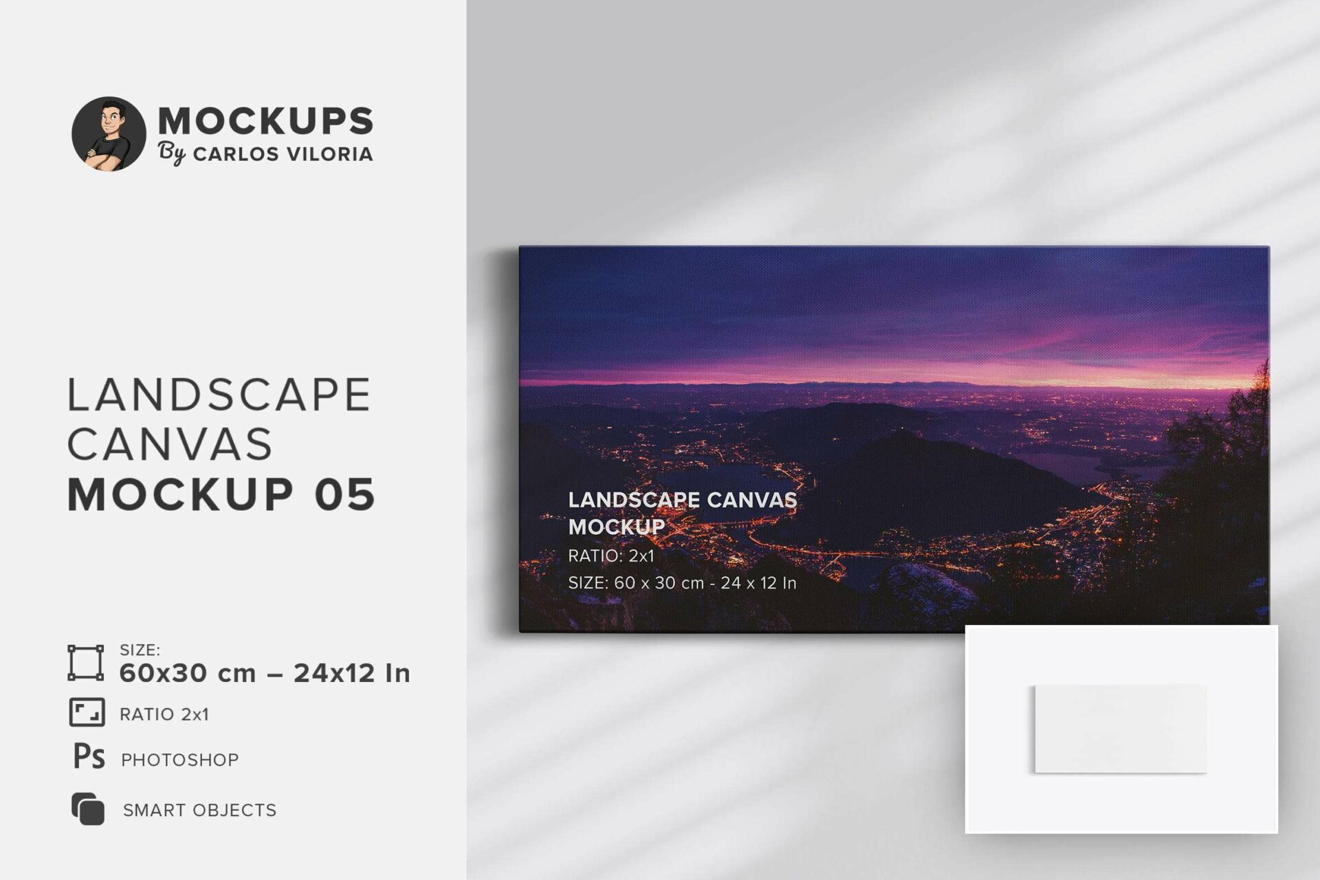 2x1 Landscape Canvas Hanging On Wall Mockup