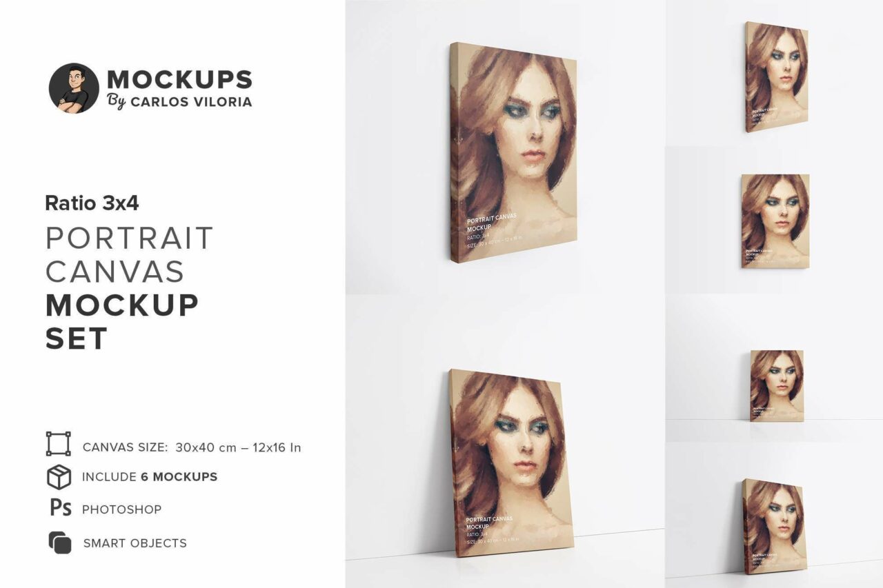 3x4 Portrait Canvas Mockups Set Pack