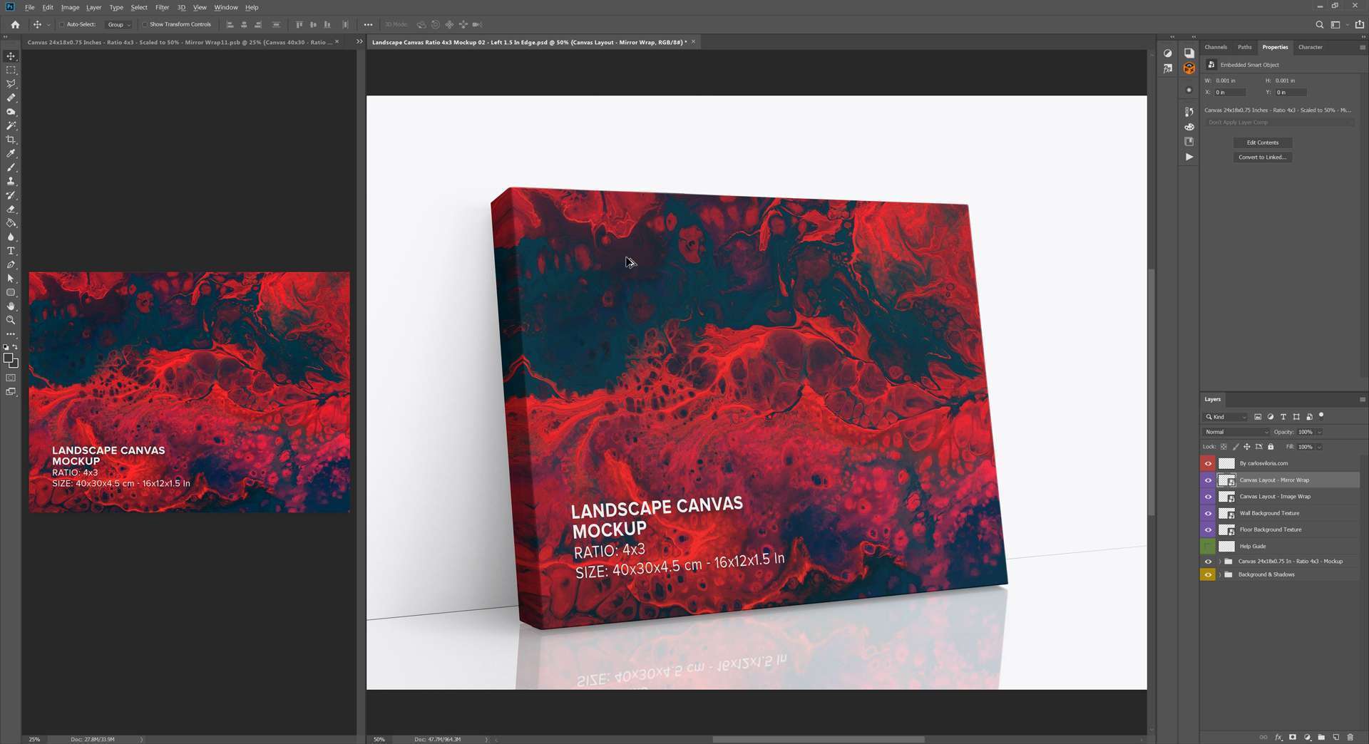 Leaning Canvas Ratio 4x3 Mockup - Left 1.5 in Wrap