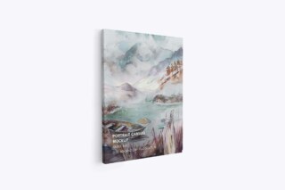 Hanging Portrait Canvas Ratio 4x5 Mockup - Left 0.75 In Wrap