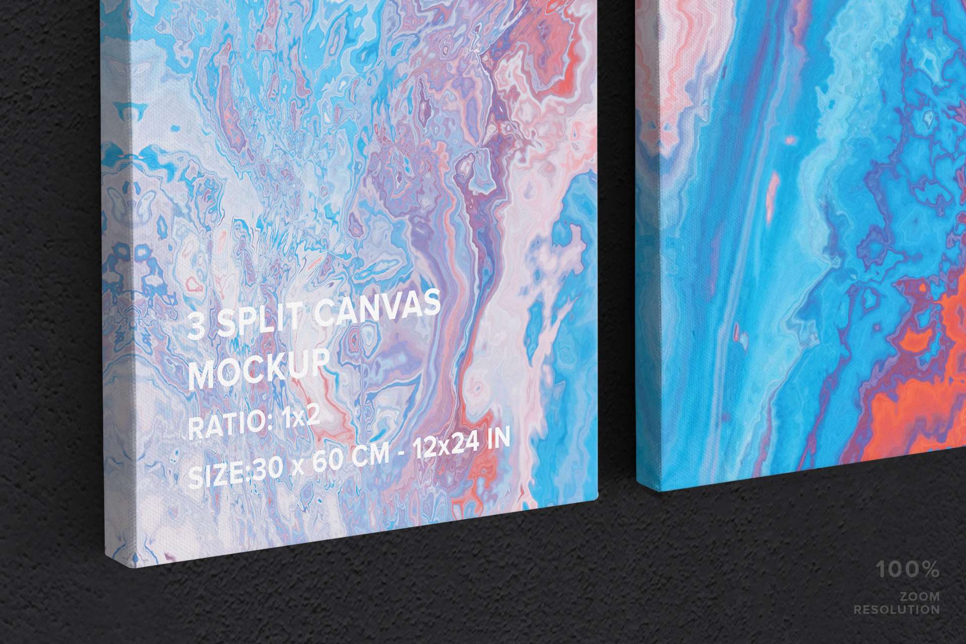 3 Split Panel Canvas Ratio 1x2 Mockup - 0.75 in Wrap