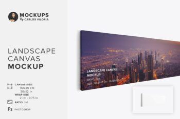 Hanging Landscape Canvas Ratio 3x1 Mockup - Left 0.75 in Wrap - Mockups by Carlos Viloria