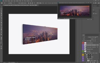 Hanging Landscape Canvas Ratio 3x1 Mockup - Left 0.75 in Wrap - Mockups by Carlos Viloria