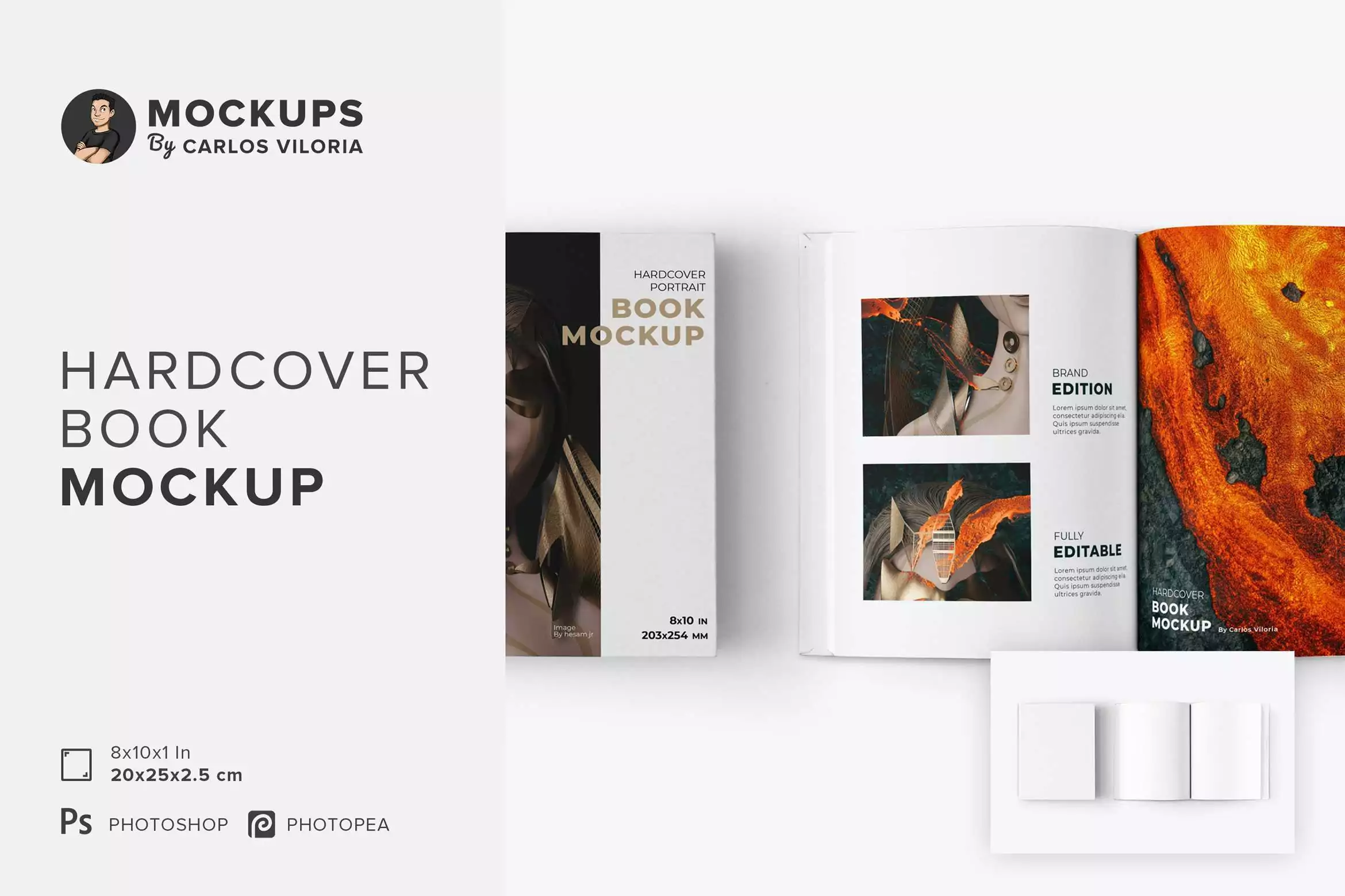 Hardcover and Opened Book Mockup by Carlos Viloria