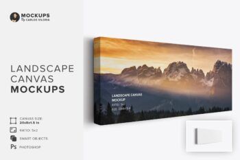 Hanging Landscape Canvas Ratio 5x2 Mockup - Left 1.5 in Wrap - Mockups by Carlos Viloria