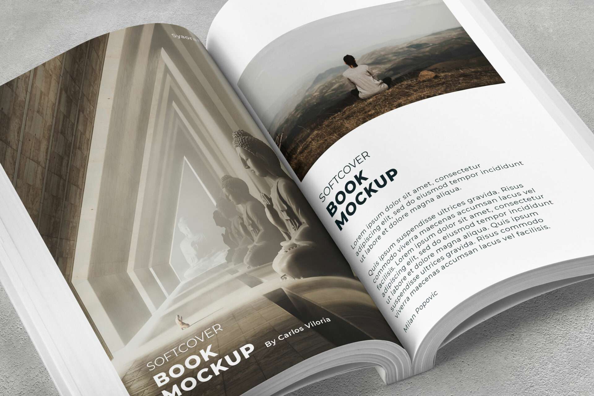 Softcover Trade Book Mockup Open by carlosviloria.com