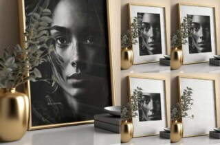 Portrait Gold Photo Frame Mockups for Photoshop - 30x40 cm
