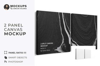 Hanging 2 Split Canvas Ratio 1x1 Mockup – 2 Cm Wrap - Mockups by Carlos Viloria