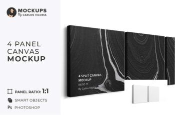 Hanging 4 Split Canvas Ratio 1x1 Mockup - 4 Cm Wrap - Mockups by Carlos Viloria