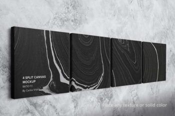 Hanging 4 Split Canvas Ratio 1x1 Mockup - 4 Cm Wrap - Mockups by Carlos Viloria