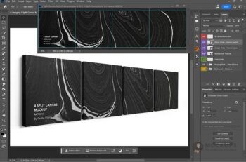 Hanging 4 Split Canvas Ratio 1x1 Mockup - 4 Cm Wrap - Mockups by Carlos Viloria