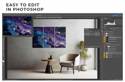 Triptych Canvas Mockup Ratio 1x2 - Front Scenes 01