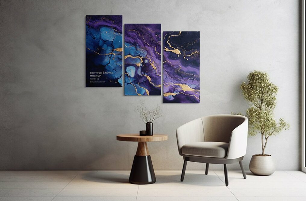 Triptych Canvas Mockup Ratio 1x2 - Front Scenes 01