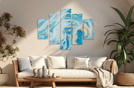 Hanging Front 5 Panel Canvas Mockup 01 - Living Room Scenes 01