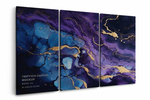 Triptych Canvas Ratio 1x2 Mockup - Angled 0.75 In