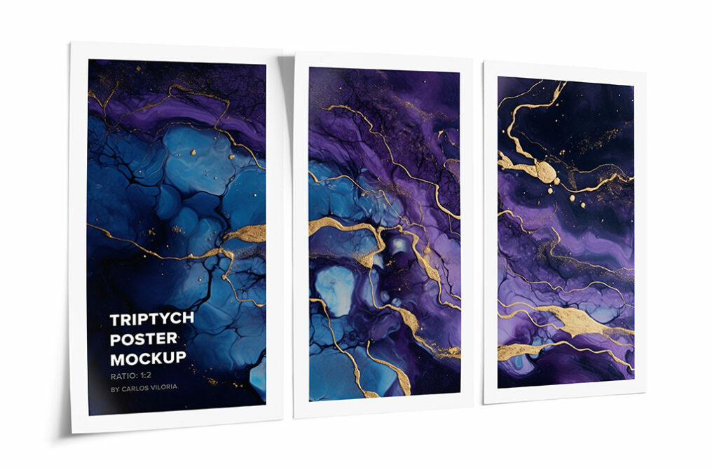 Triptych Poster Ratio 1x2 Mockup