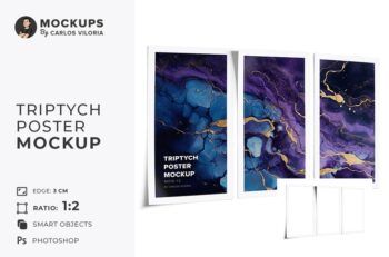Triptych Poster Ratio 1x2 Mockup - Mockups by Carlos Viloria