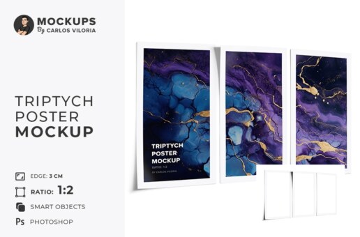 Triptych Poster Ratio 1x2 Mockup