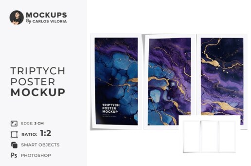 Triptych poster Ratio 1x2 Mockup