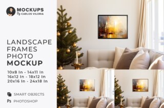 Front Hanging Landscape Frame Mockups - Christmas Living Room 001