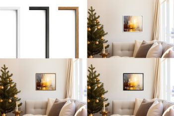 Front Hanging Landscape Frame Mockups - Christmas Living Room 001 - Mockups by Carlos Viloria
