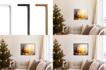Front Hanging Landscape Frame Mockups - Christmas Living Room 001 - Mockups by Carlos Viloria