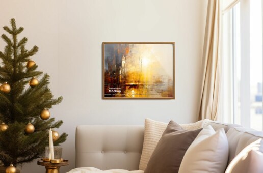 Front Hanging Landscape Frame Mockups - Christmas Living Room 001