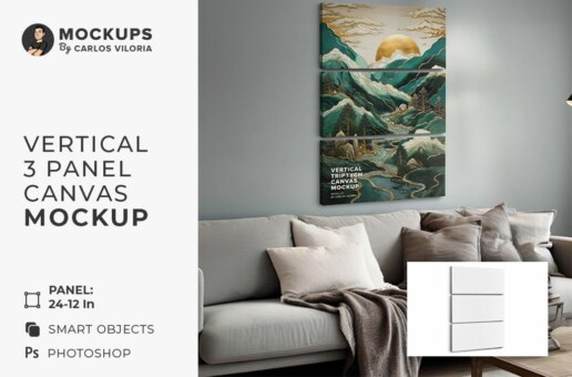 Vertical 3 Panel Canvas Mockup - 24x12x1.5 In
