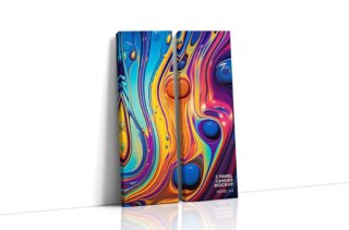 Side Leaning 2 Panel Ratio 1x3 Canvas Mockup - 1.5 In Wrap