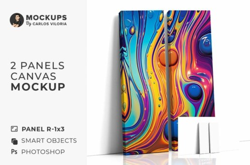 Side Leaning 2 Panel Ratio 1x3 Canvas Mockup - 1.5 In Wrap