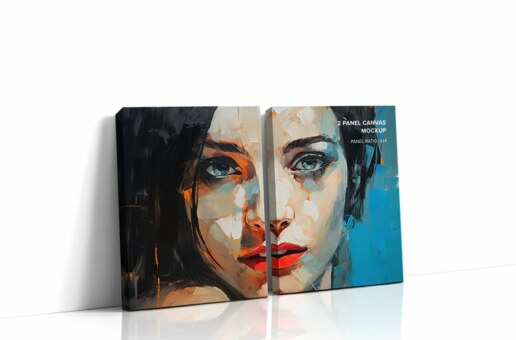 Side Leaning 2 Panel Ratio 3x4 Canvas Mockup