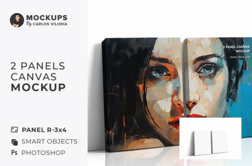 Side Leaning 2 Panel Ratio 3x4 Canvas Mockup