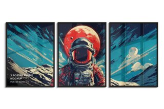 3 Portrait Poster Wood Frame Mockup - Ratio 3x4