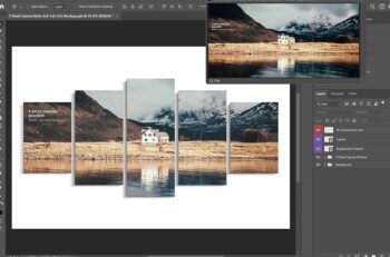 Front Hanging 5 Split Panel Canvas Mockup - Mockups by Carlos Viloria Front Hanging 5 Split Panel Canvas Mockup - Mockups by Carlos Viloria